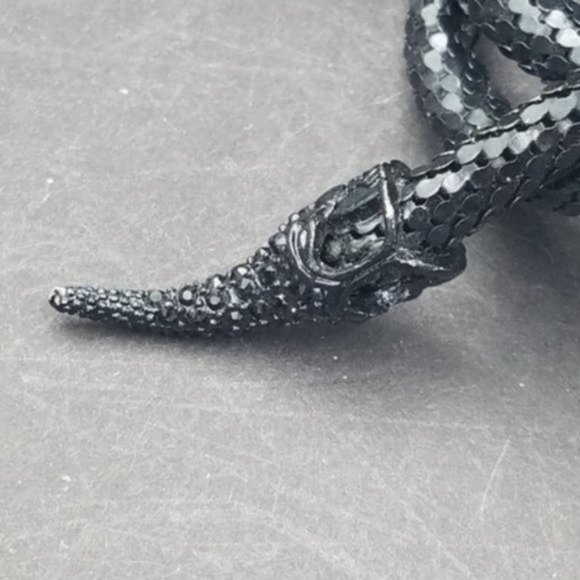 Vintage Betsey Johnson Black Mesh Rhinestone Snake Belt - Picture 11 of 12